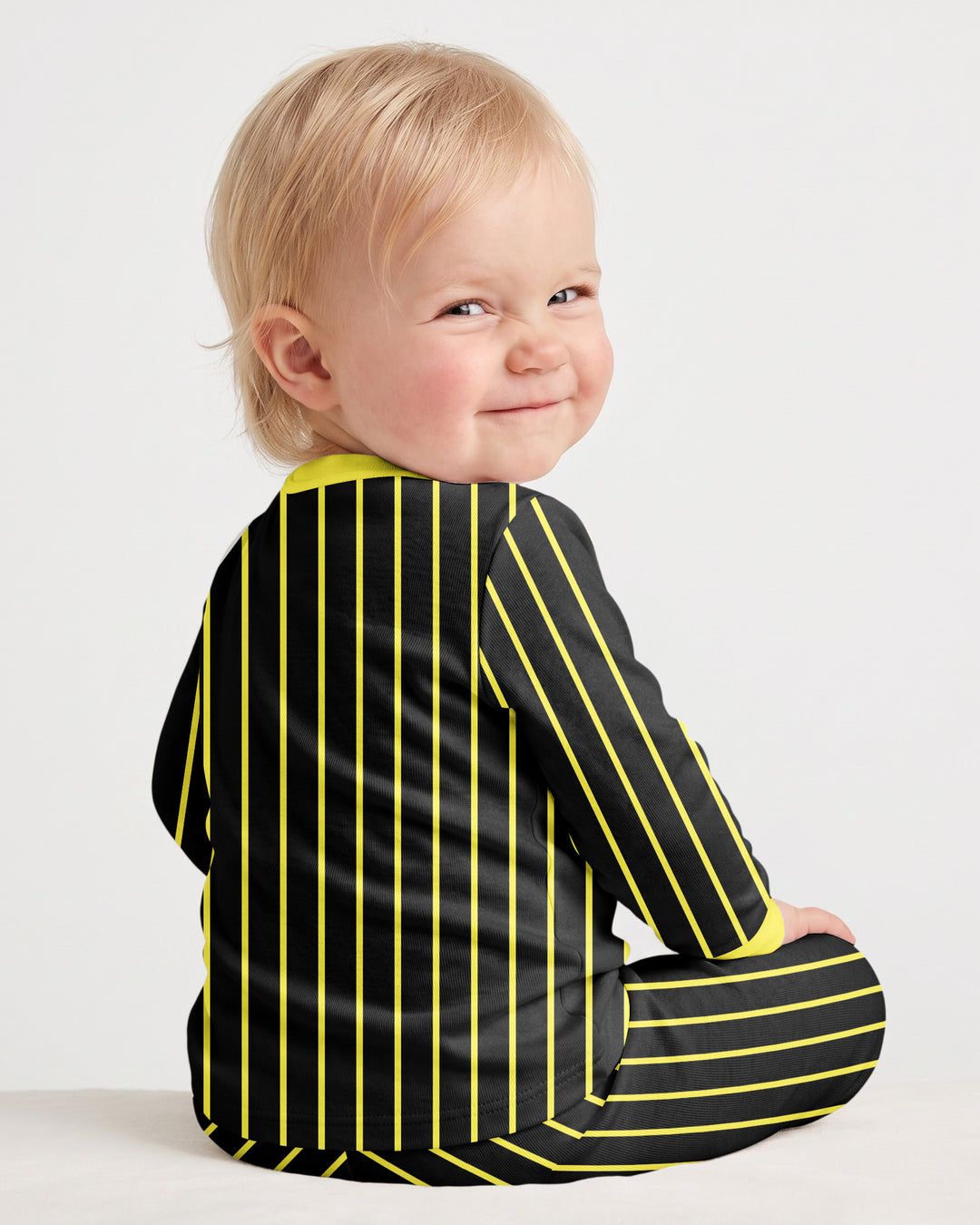Personalized Retro Stripe Dinosaur T-Rex Bamboo Two Piece Long Sleeve Pajama Set