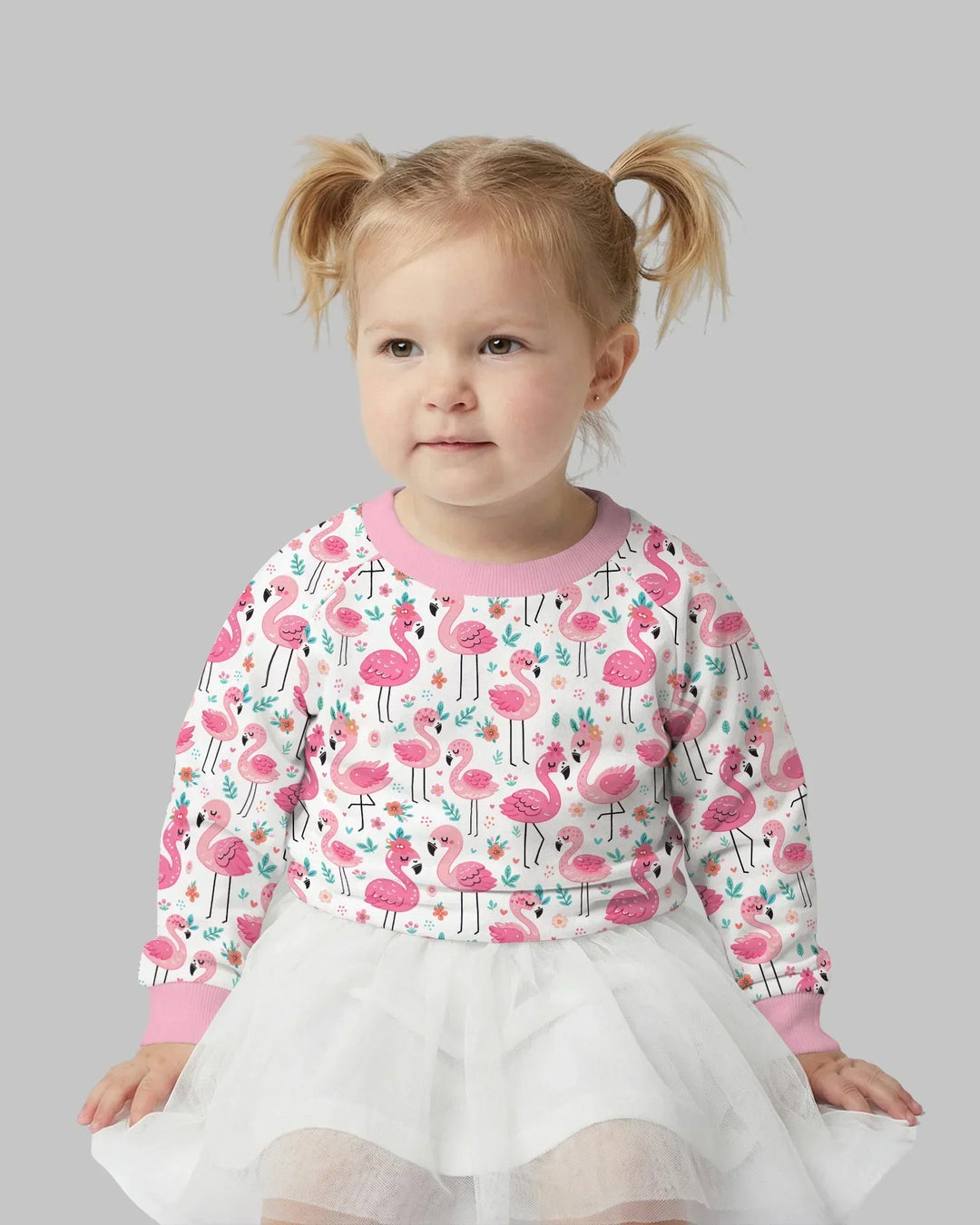 Hello Flamingo Bambus Rundhals-Sweatshirt