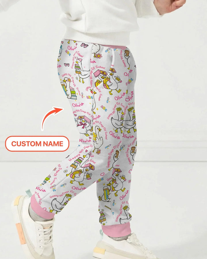 Custom Name Goose Happy 100 Days Of School Bamboo Jogger