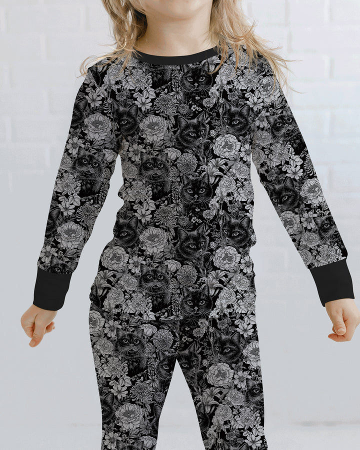 Midnight Cat Garden Bamboo Two Piece Long Sleeve Pajama Set