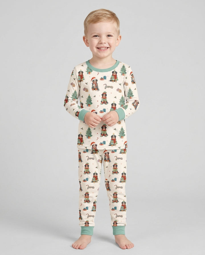 Christmas Bernese Mountain Dog Family Matching Bamboo Two Piece Long Sleeve Pajama Set