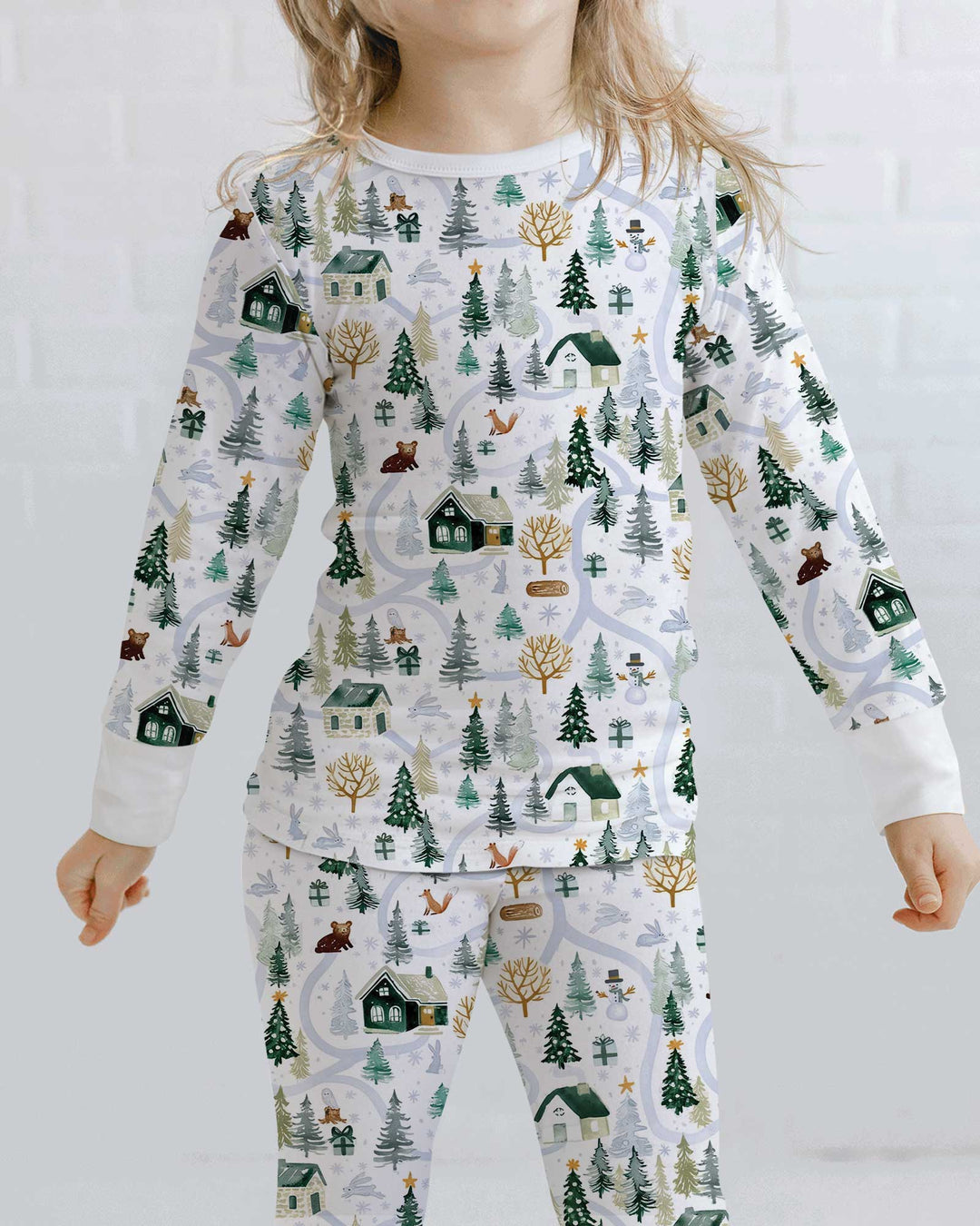 Winter Woodland Village Bamboo Two Piece Long Sleeve Pajama Set