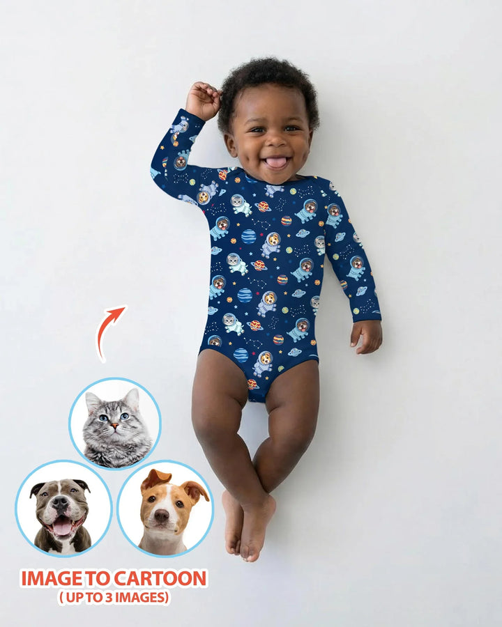 Astronaut Custom Pet Image Family Matching Bamboo Bodysuit