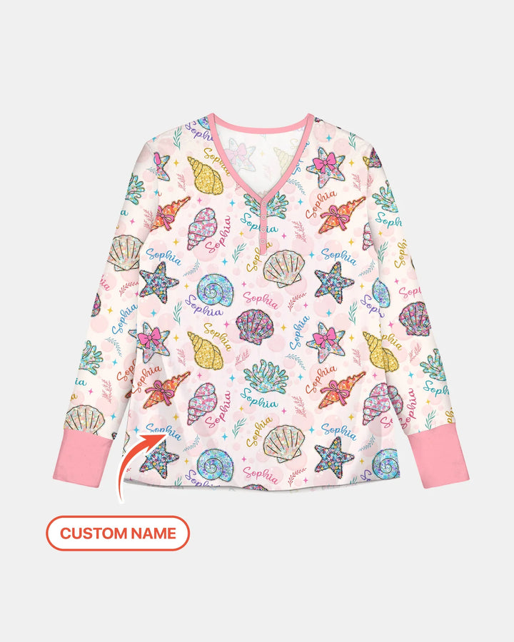 Personalisierter Name Küsten-Wildblumen Sommer-Bambus-Pyjama-Set für Damen