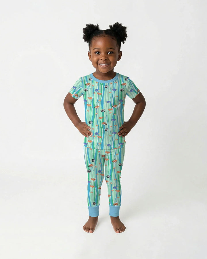 Custom Name Summer Beach Bamboo Two Piece Short Sleeve Pajama Set