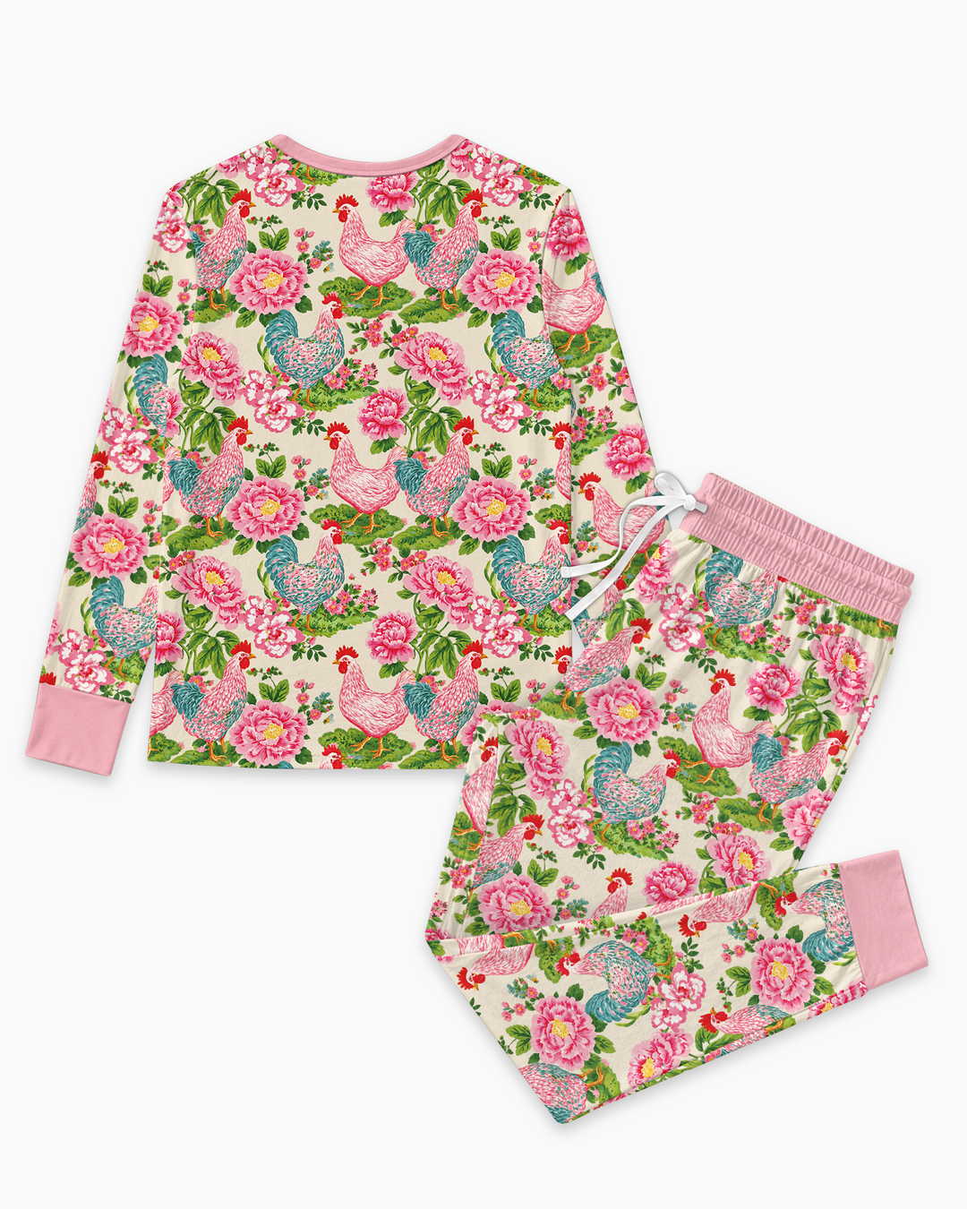 Chicken and Peony Mommy And Me Matching Bamboo Women Pajama Set