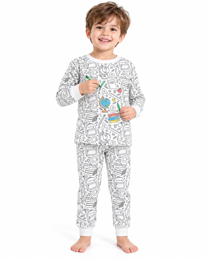 Zweiteiliges Schlafanzug-Set aus Bambus zum Ausmalen für die Schulzeit