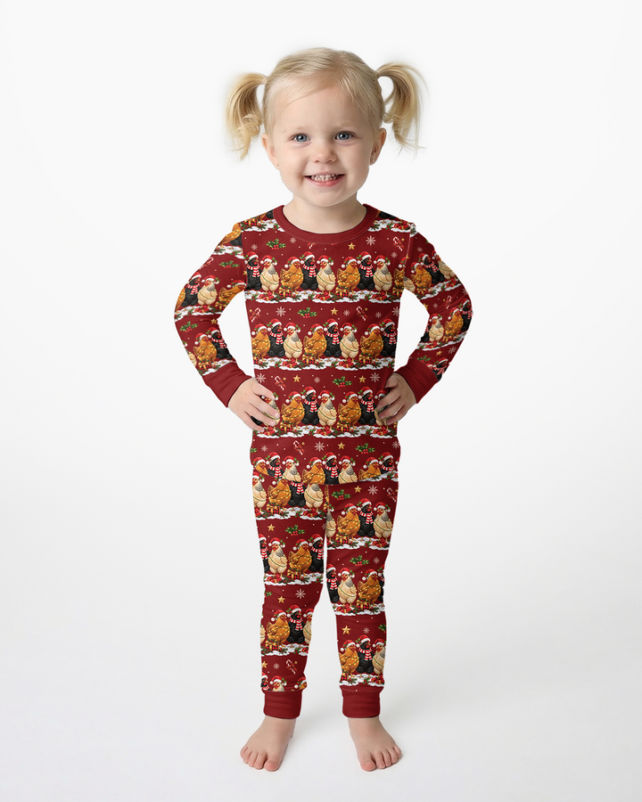 Farm Chicken Christmas Bamboo Two Piece Long Sleeve Pajama Set