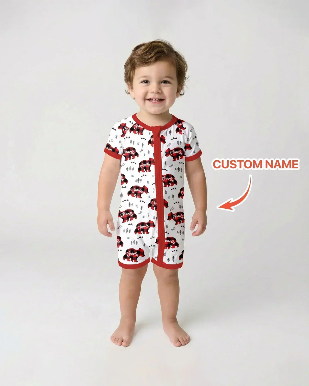 Custom Name Family Bear Matching Bamboo Shorty Zippy