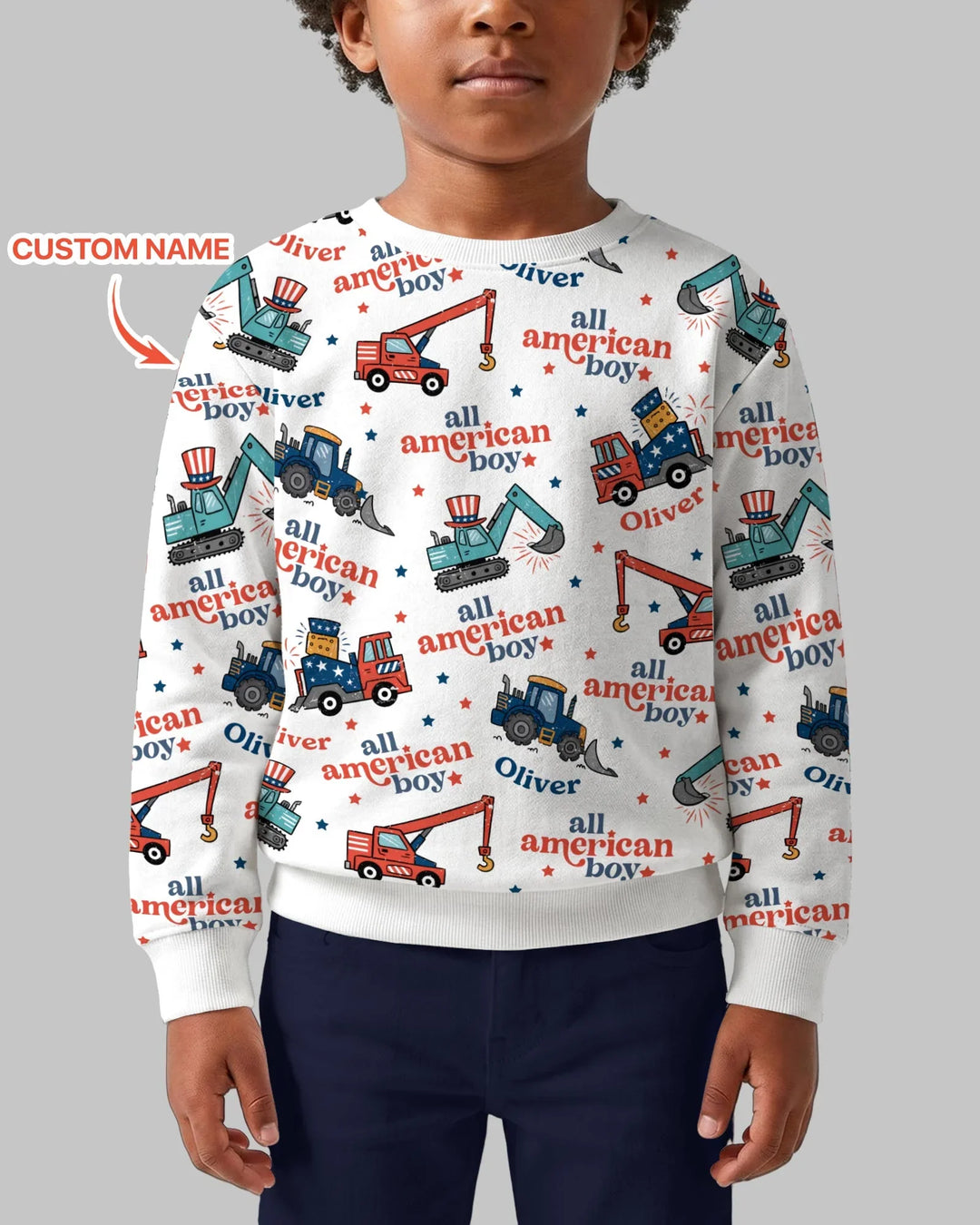 Custom Name All-American Boy Bamboo Crewneck Sweatshirt