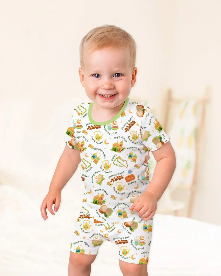 Ramadan Mubarak Matching Family Bamboo Two Piece Short Sleeve Shorts Pajama Set