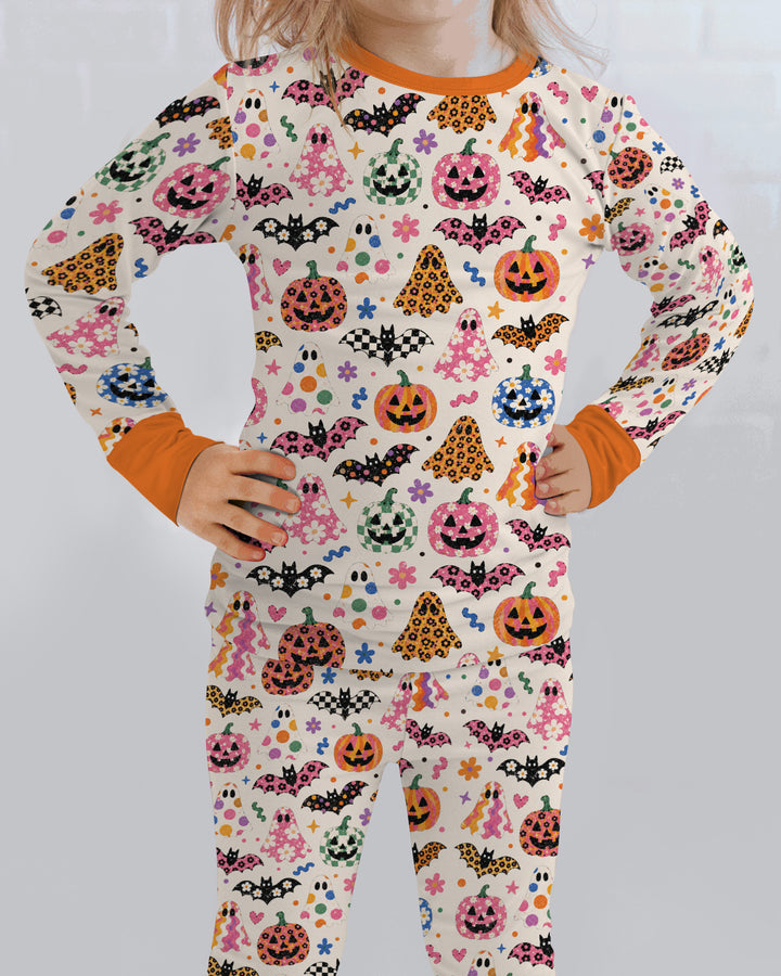 Funky Retro Ghosts Bamboo Two Piece Long Sleeve Pajama Set