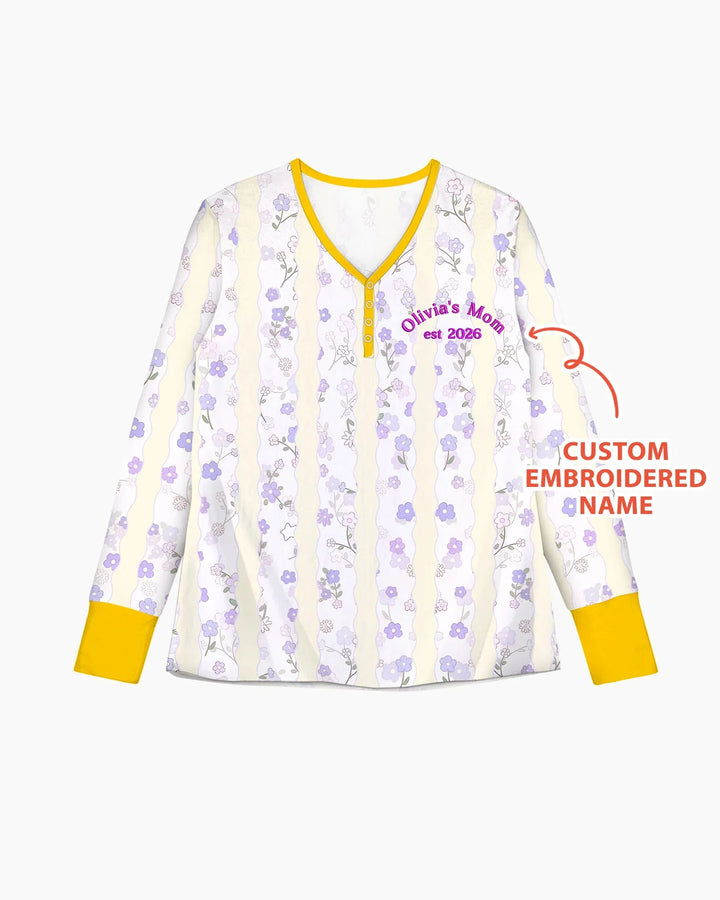 Personalisiert besticktes "Erster Muttertag" Mama-und-Ich-Schlafanzug-Set aus Bambus für Damen