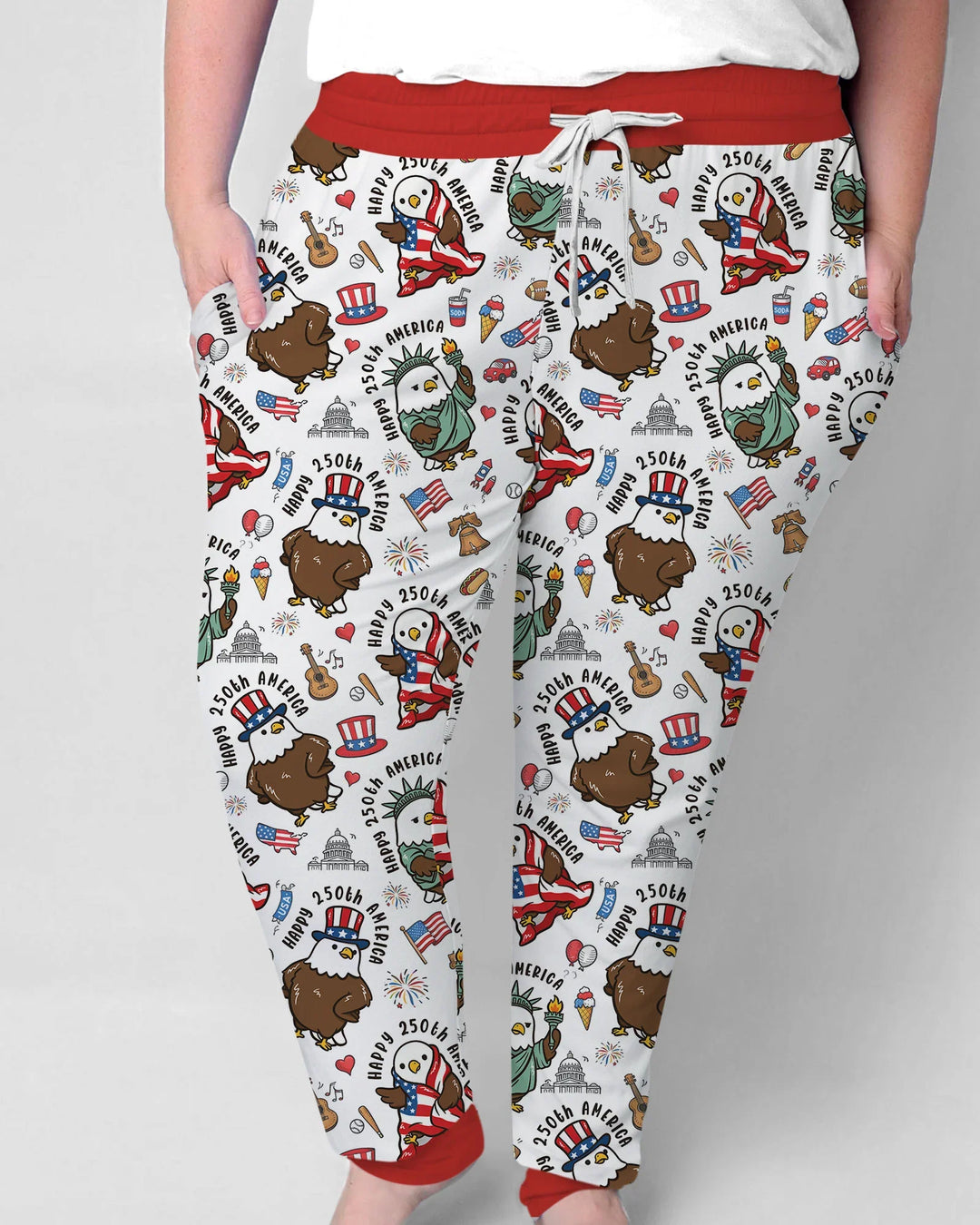 Nettes, patriotisches Eagles Family Matching Bambus-Damenpyjama-Set zum 250. Geburtstag Amerikas