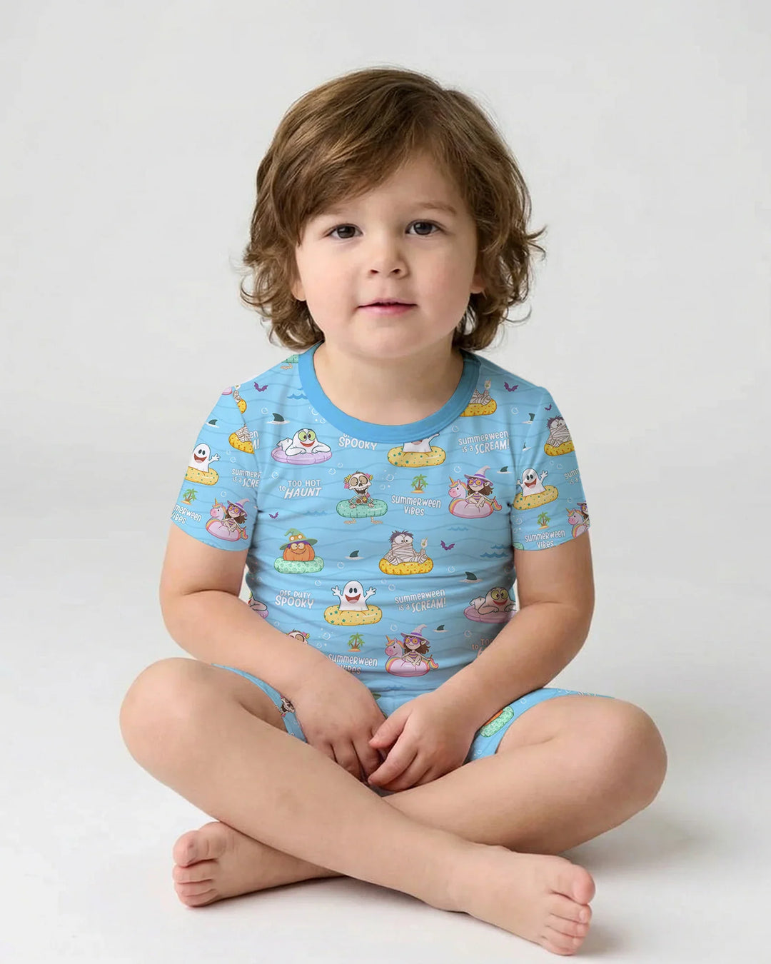 Summerween Cartoon Bamboo Two Piece Short Sleeve Shorts Pajama Set