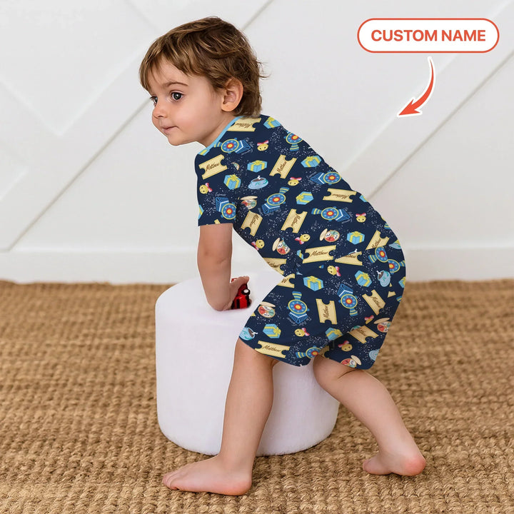 Zweiteiliges Pyjama-Set mit kurzen Ärmeln und Shorts im Sommer-Design