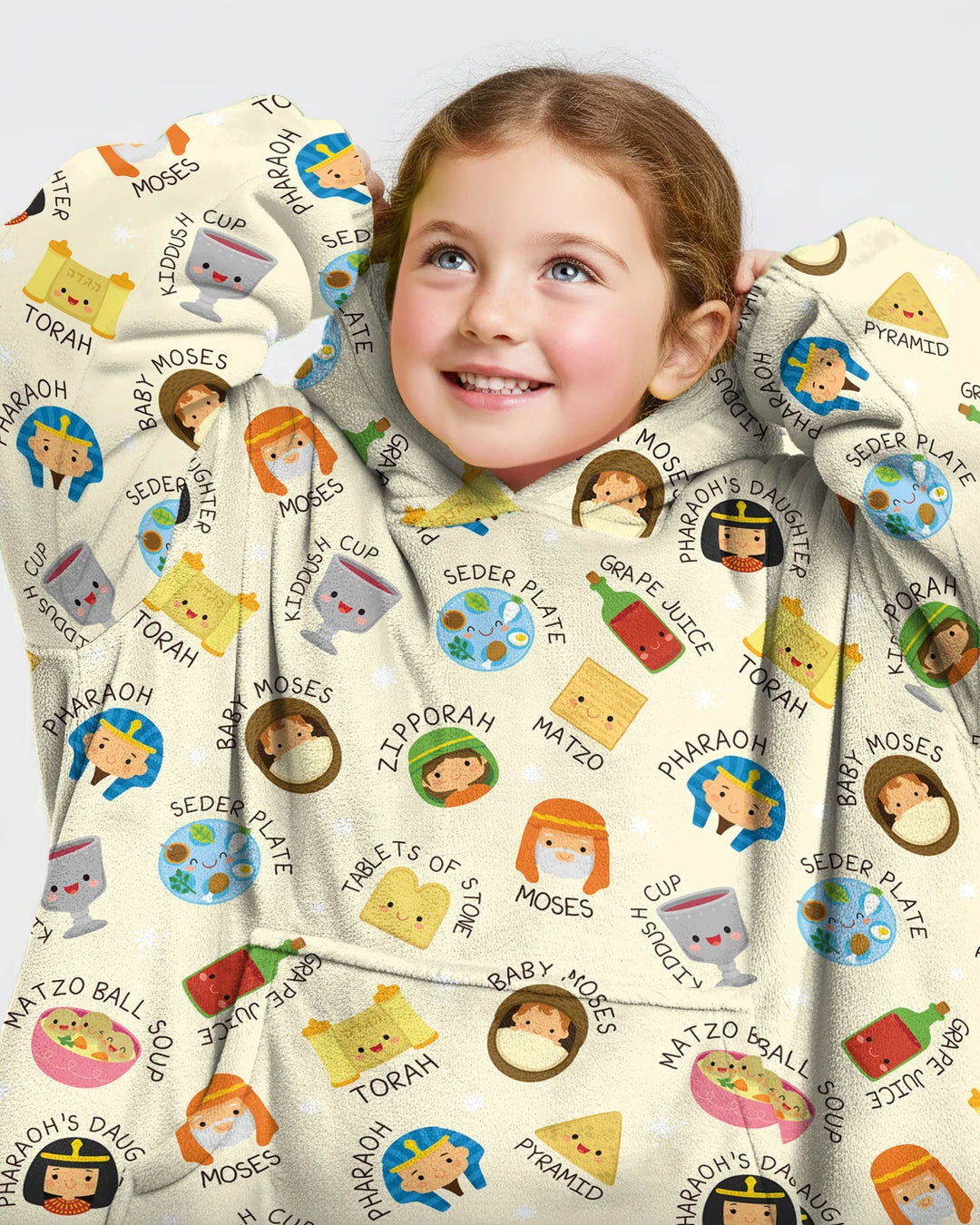 Cute Passover Characters Wearable Bamboo Blanket Hoodie