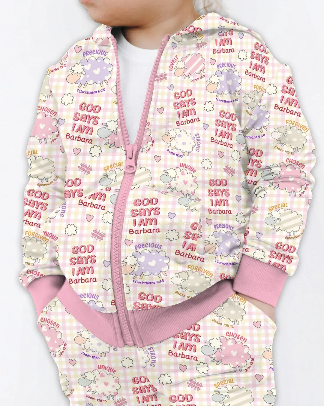 Kleines Lamm Gott Sagt Ich Bin Personalisierter Bambus Reißverschluss-Hoodie