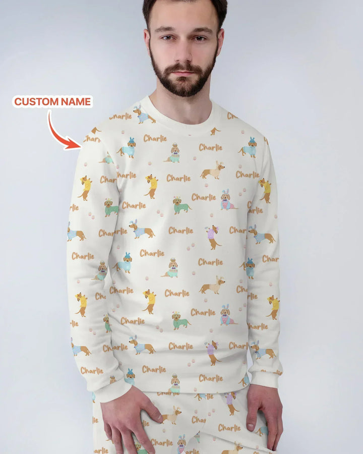 Custom Name Easter Dachshund Bamboo Men's Pajama Set