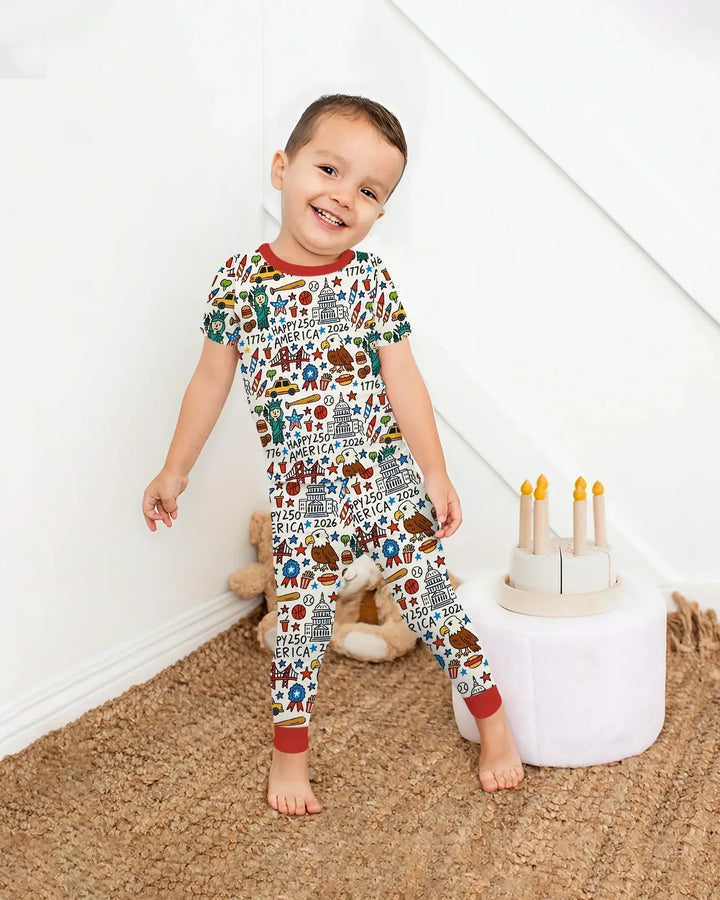 Template Zweiteiliges Pyjama-Set mit kurzen Ärmeln und Shorts