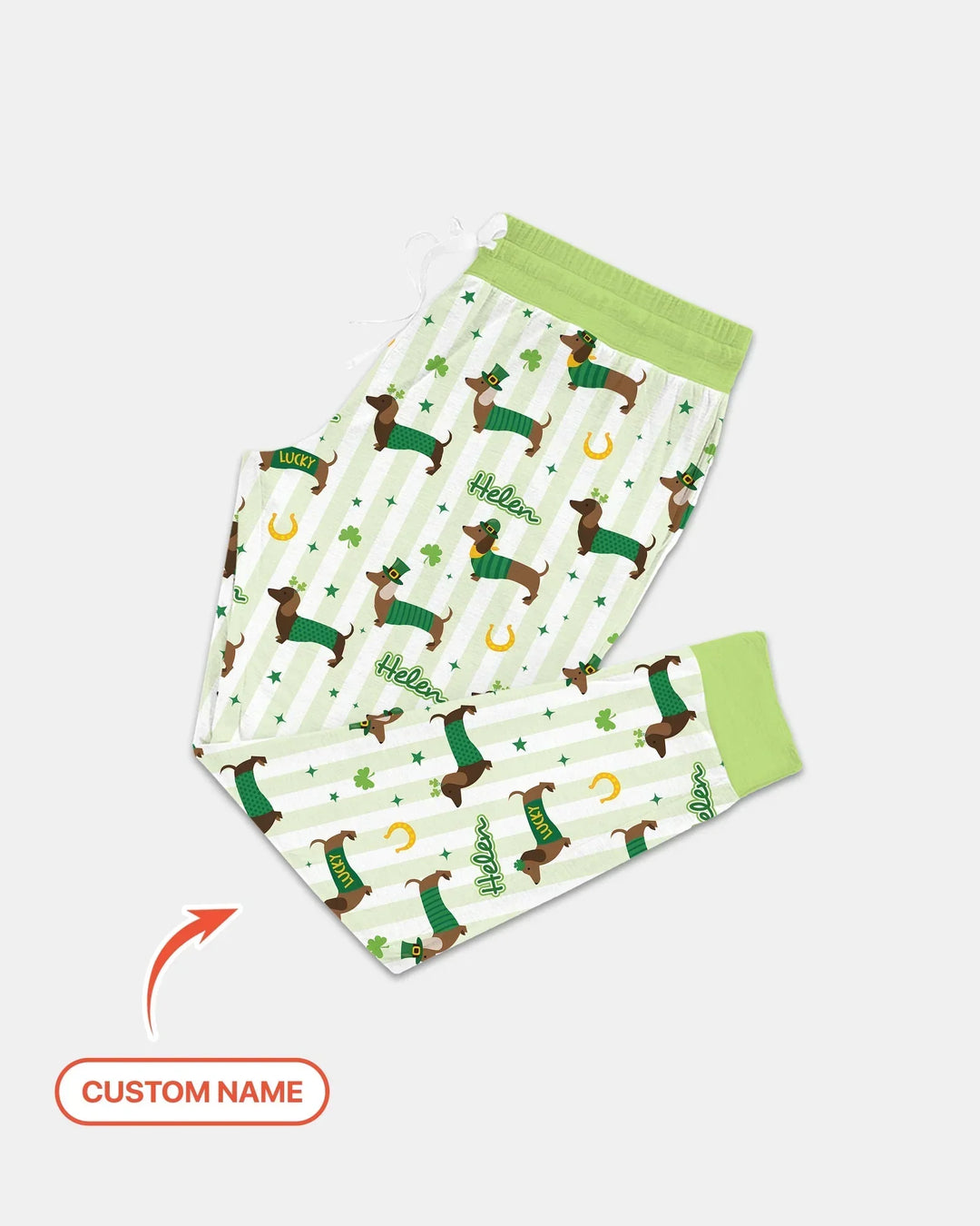 Glückliche Dackel St. Patrick's Day Familie passender Schlafanzug aus Bambus für Damen