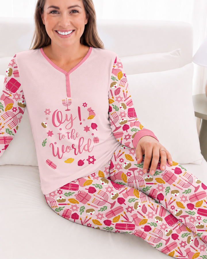 Oy to the World Hanukkah Bamboo Women Pajama Set