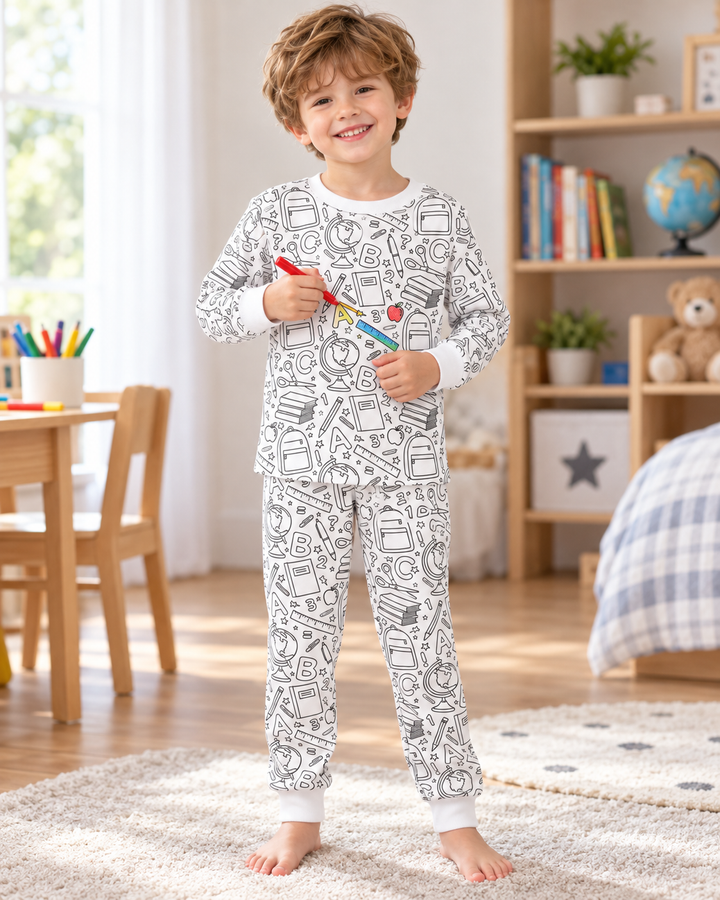 Zweiteiliges Schlafanzug-Set aus Bambus zum Ausmalen für die Schulzeit