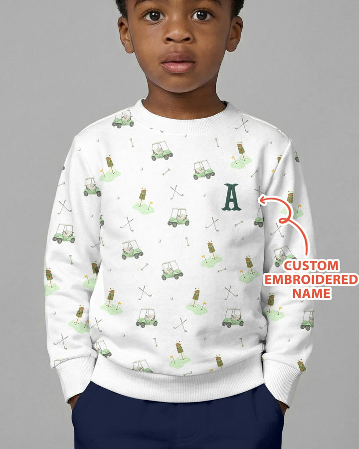 Personalisiertes besticktes Namensmonogramm Buchstabe Golf Bambus Rundhals-Sweatshirt
