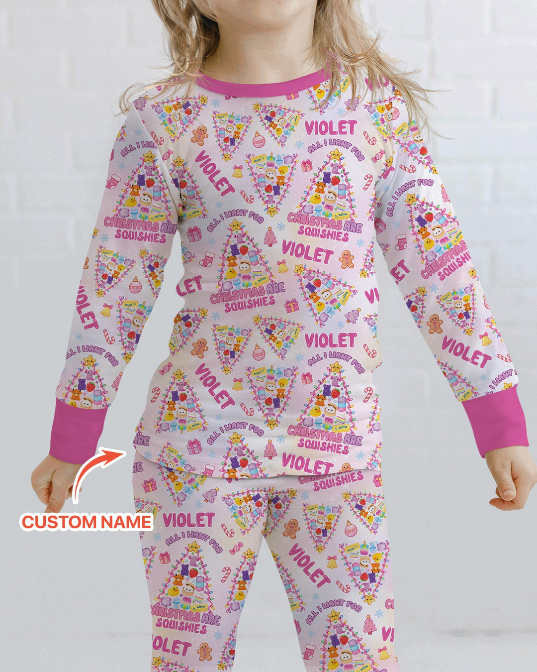 Custom Name All I Want For Christmas Are Squishies Bamboo Two Piece Long Sleeve Pajama Set