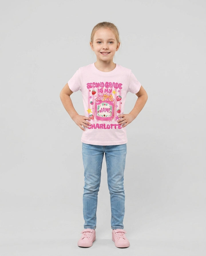 School Coquette Strawberry Custom Name Bamboo Crewneck T-Shirt