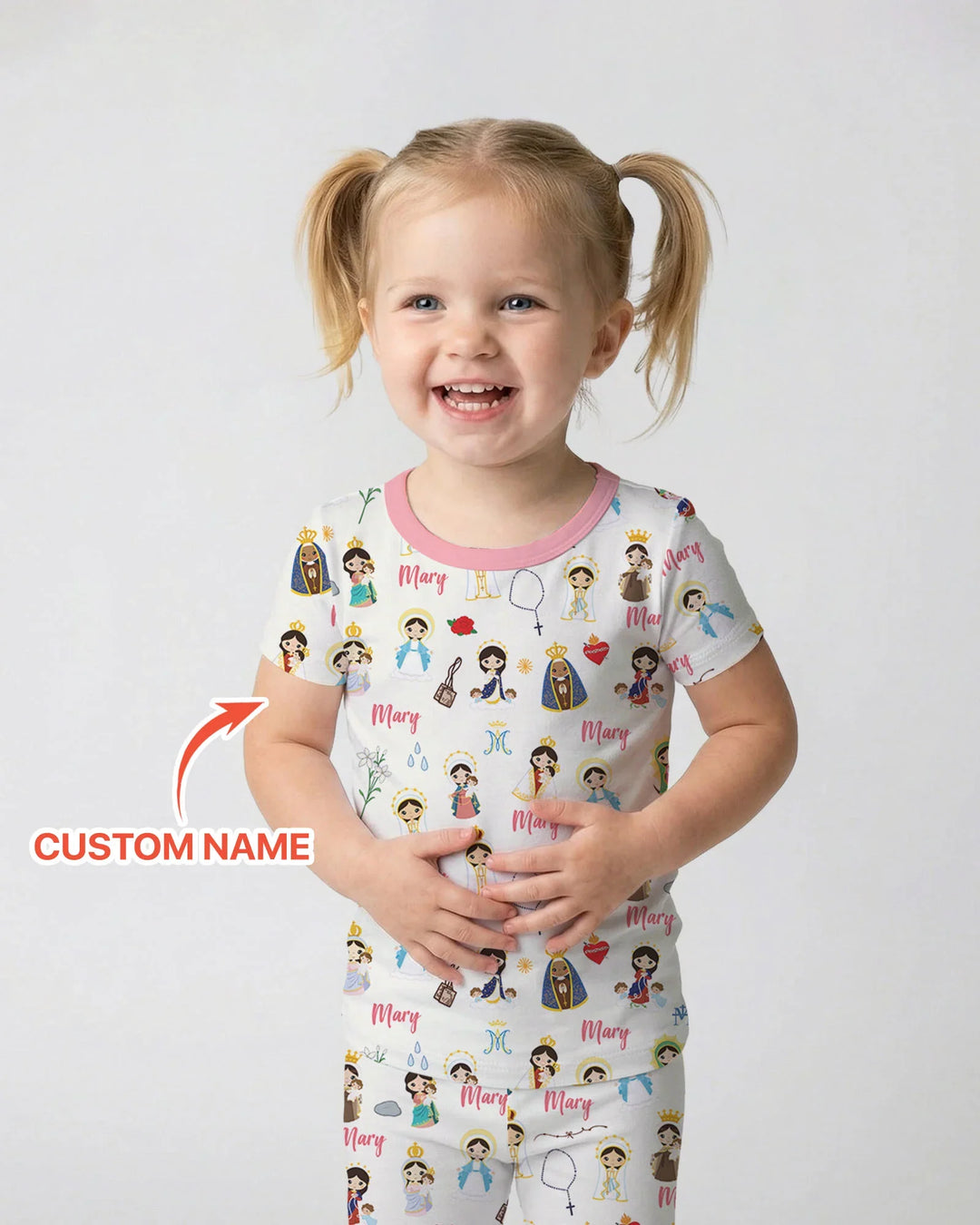 Custom Name Mother Mary Bamboo Two Piece Short Sleeve Pajama Set