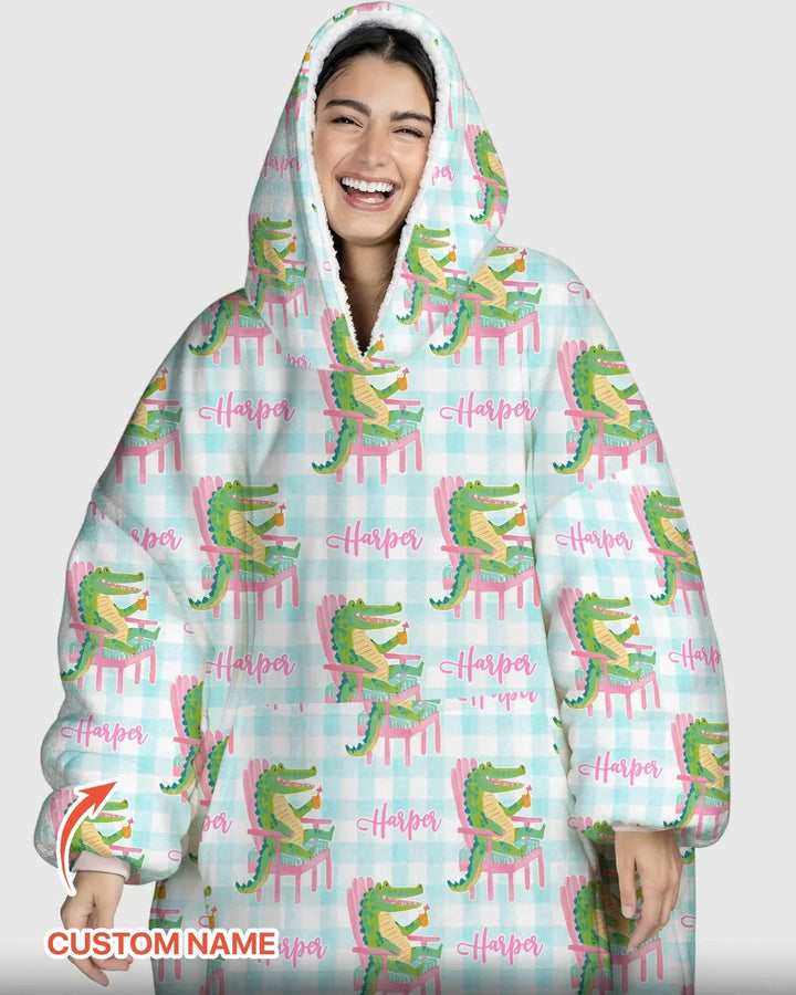 Personalisierbarer Name Preppy Later Gator Bambus Decken-Hoodie