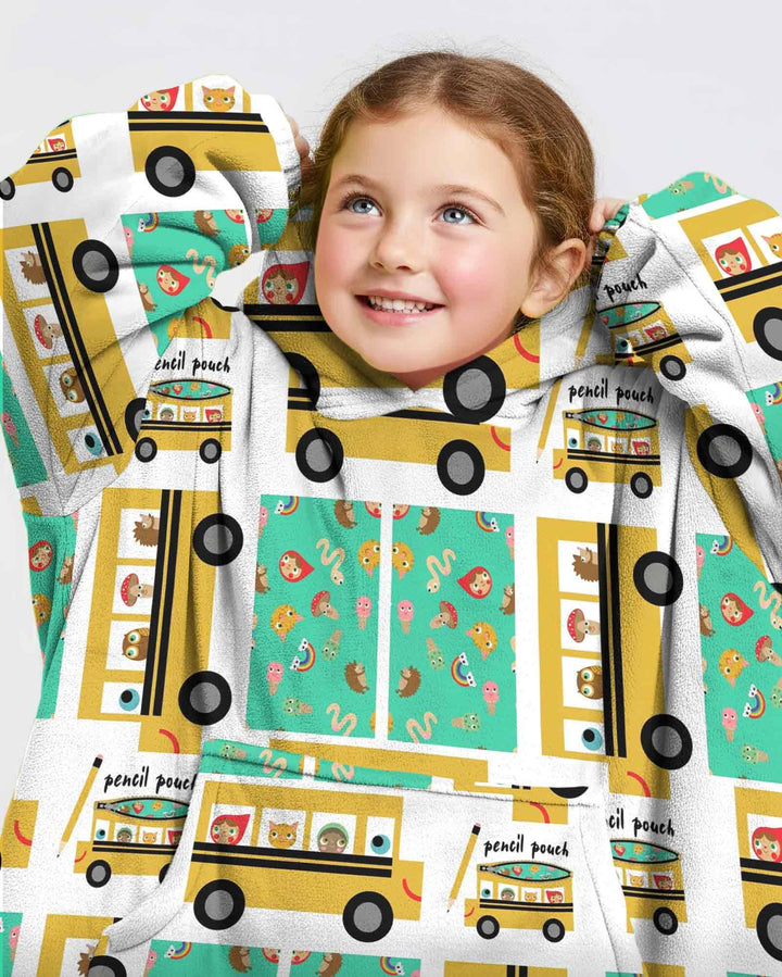 School Bus Adventures Bamboo Blanket Hoodie