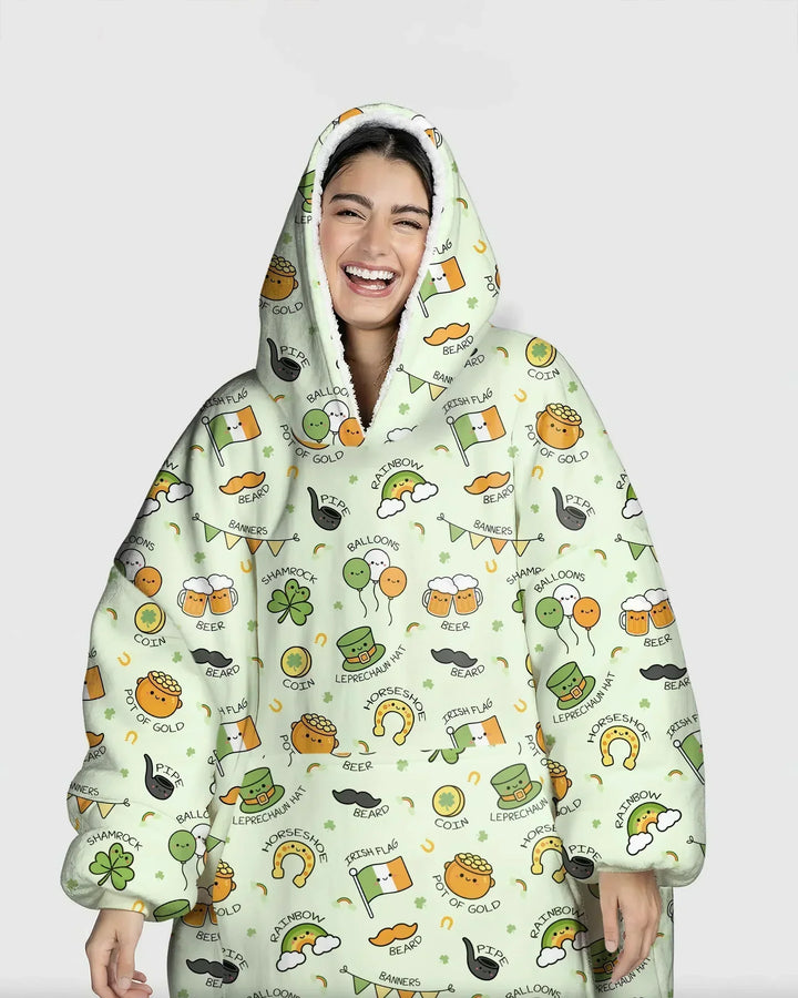 Kawaii St. Patrick's Day Tragbarer Bambus-Decken-Hoodie