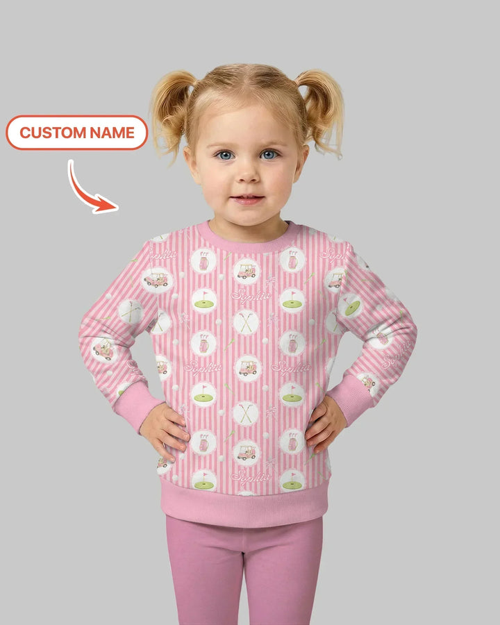 Individueller Name Rosa Golf-Mädchen Bambus-Rundhalspullover