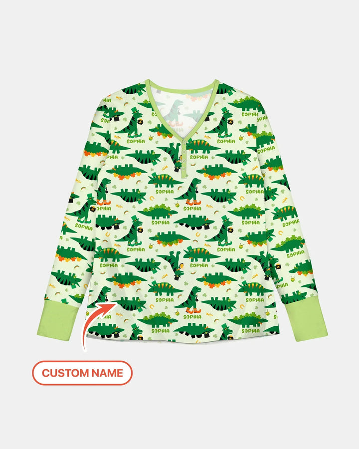 St. Patrick's Day Dinosaurier Pyjama-Set für Damen aus Bambus