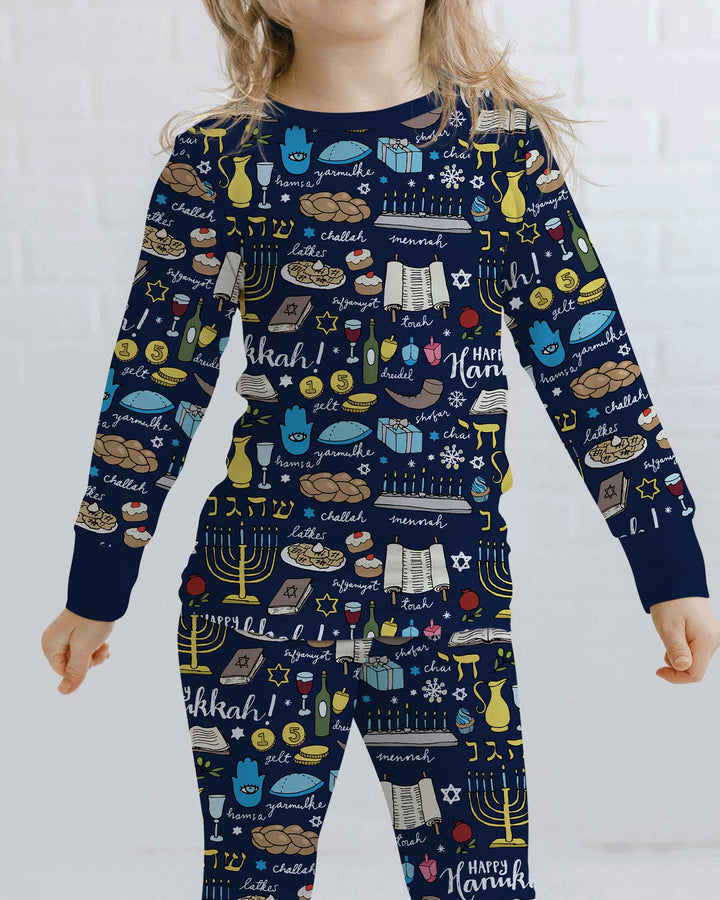 Happy Hanukkah 2026 Bamboo Two Piece Long Sleeve Pajama Set