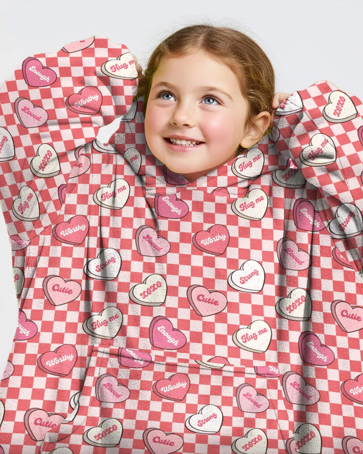 Valentins-Kapuzenpullover aus Bambusdecke mit Herzmuster