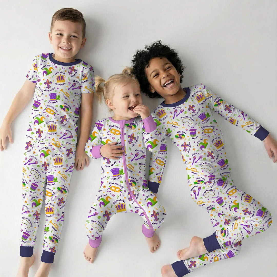 Mardi Gras Family Matching Bamboo Two Piece Long Sleeve Pajama Set