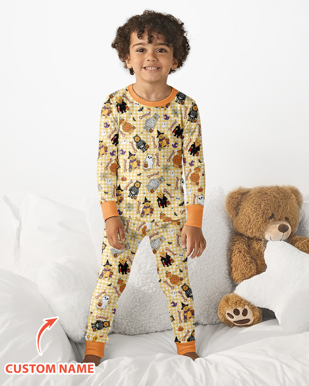 Halloween Bear Custom Name Bamboo Two Piece Long Sleeve Pajama Set