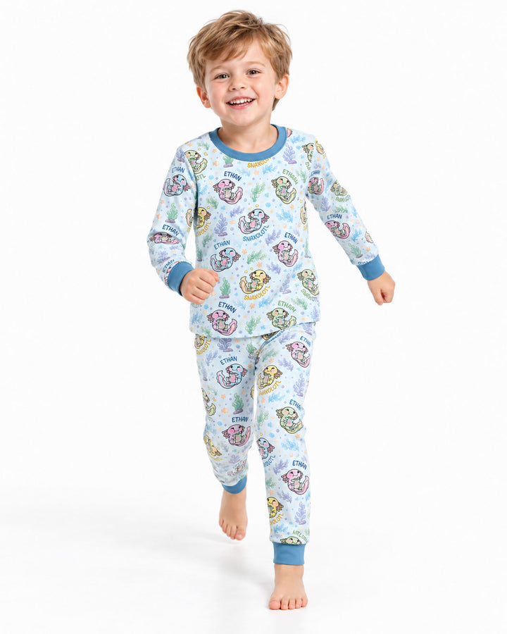 Snaxolotl Custom Name Bamboo Two Piece Long Sleeve Pajama Set