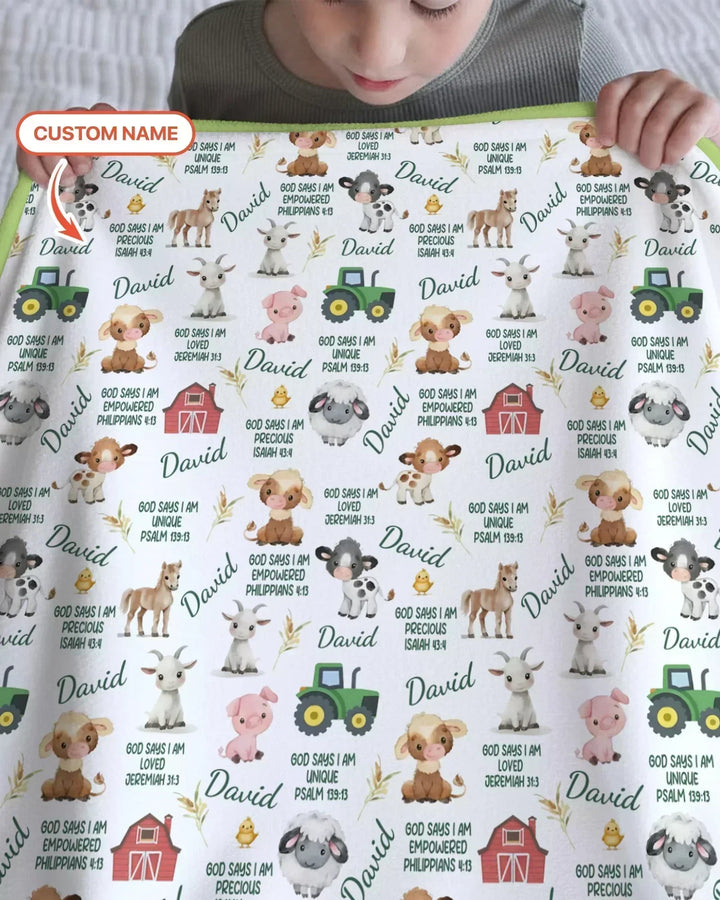 Custom Name God Says I Am Farm Animals Bamboo Blanket