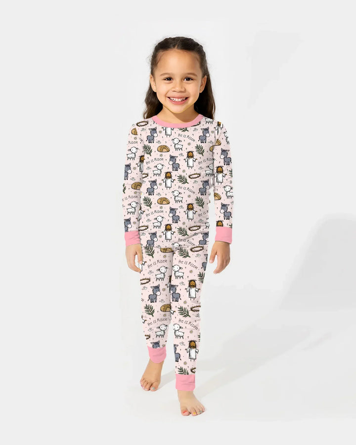 He Is Risen Easter Family Matching Bamboo Two Piece Long Sleeve Pajama Set