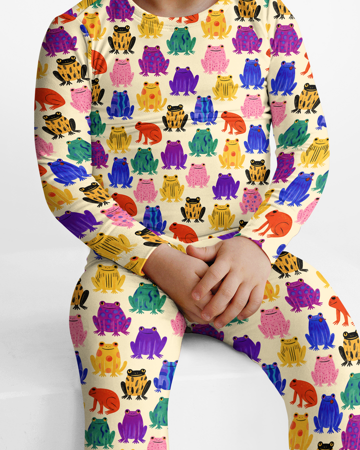 Rainbow Frog Parade Bamboo Two Piece Long Sleeve Pajama Set