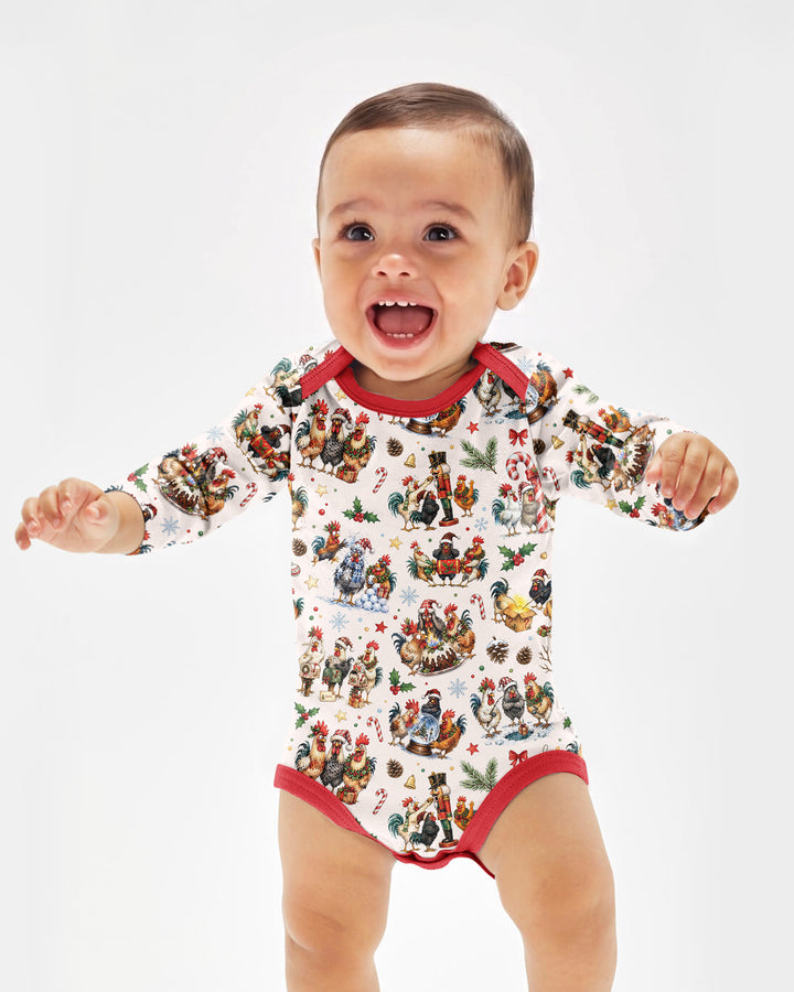 Funny Roosters On Christmas Bamboo Bodysuit
