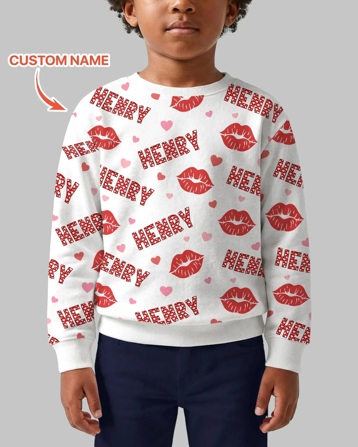 Benutzerdefiniertes Name-Valentinstag-Kuss-Bambus-Rundhals-Sweatshirt