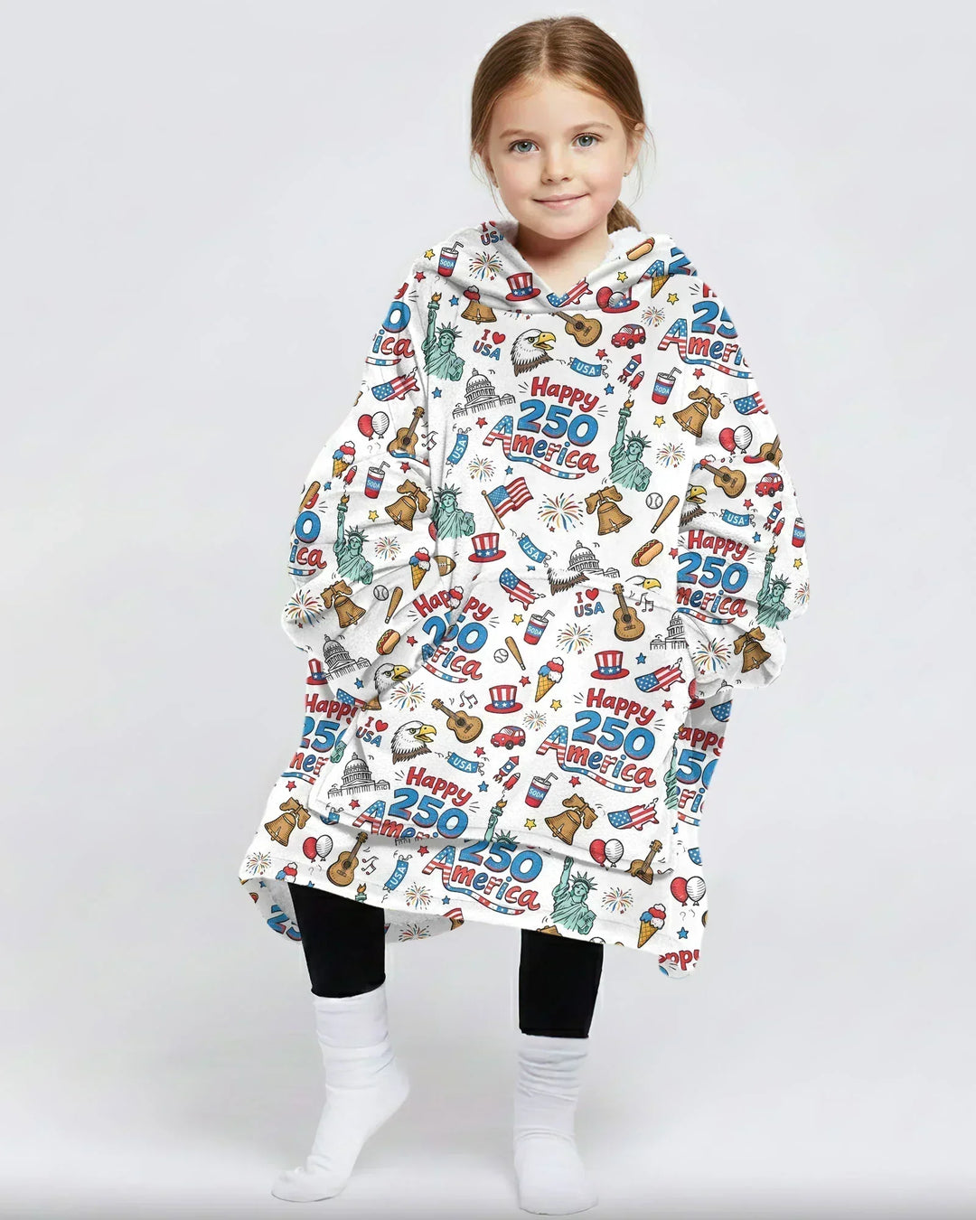 Alles Gute zum 250. Amerika, ich liebe die USA Tragbare Bambus-Decken-Kapuzenjacke