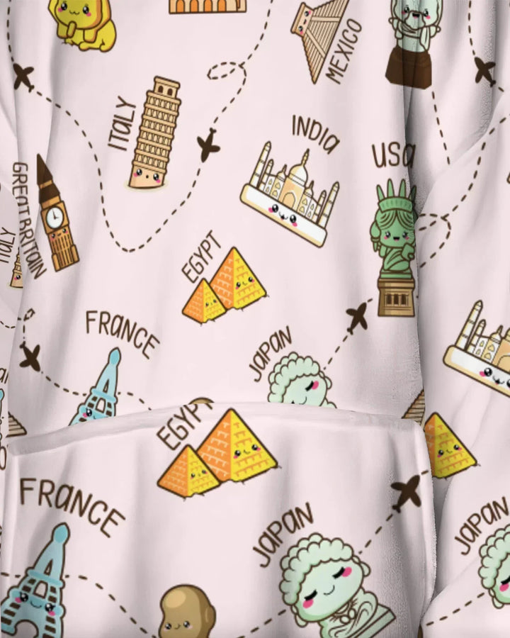 Kawaii World Tour Tragbarer Bambus-Deckenhoodie