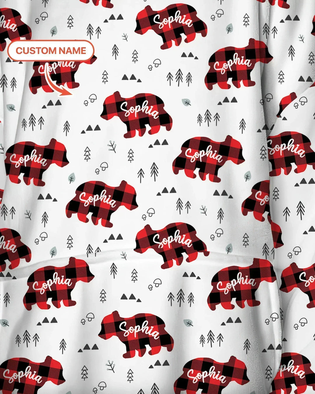 Custom Name Family Bear Matching Bamboo Blanket Hoodie