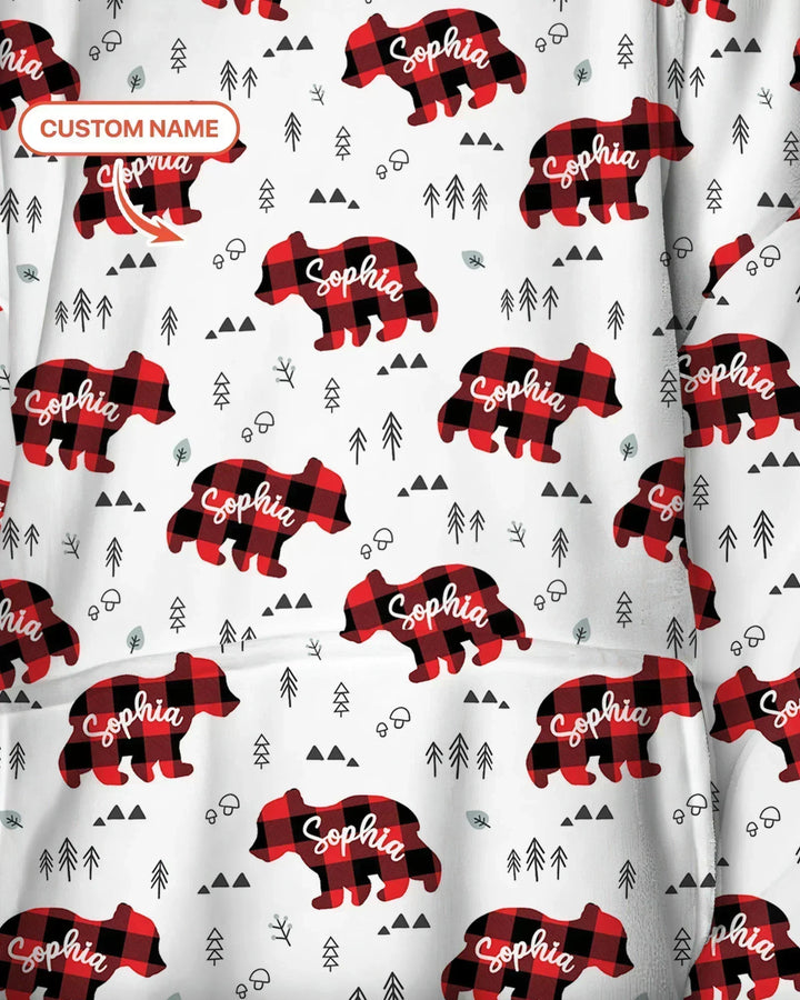 Custom Name Family Bear Matching Bamboo Blanket Hoodie